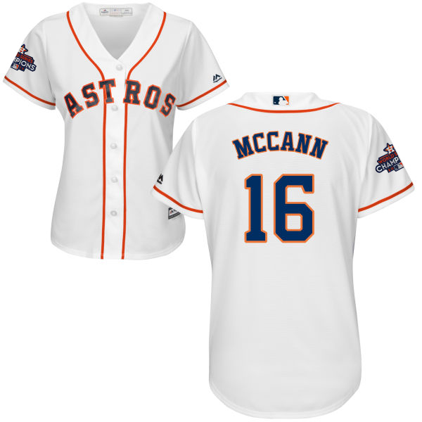 Astros #16 Brian McCann White Home World Series Champions Women's Stitched MLB Jersey - Click Image to Close